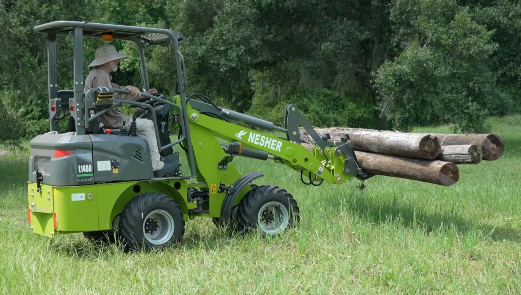 Hauling timber on a farm
